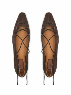 Ballerine Suede Lace-Up Pointed Ballet Flat 818P15775001 Marrone