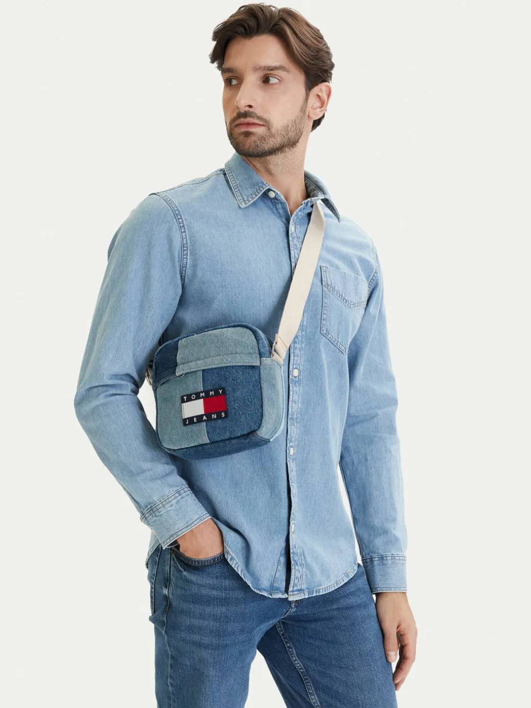 Borsellino Tjm Denim Patchwork Reporter AM0AM14287 Blu