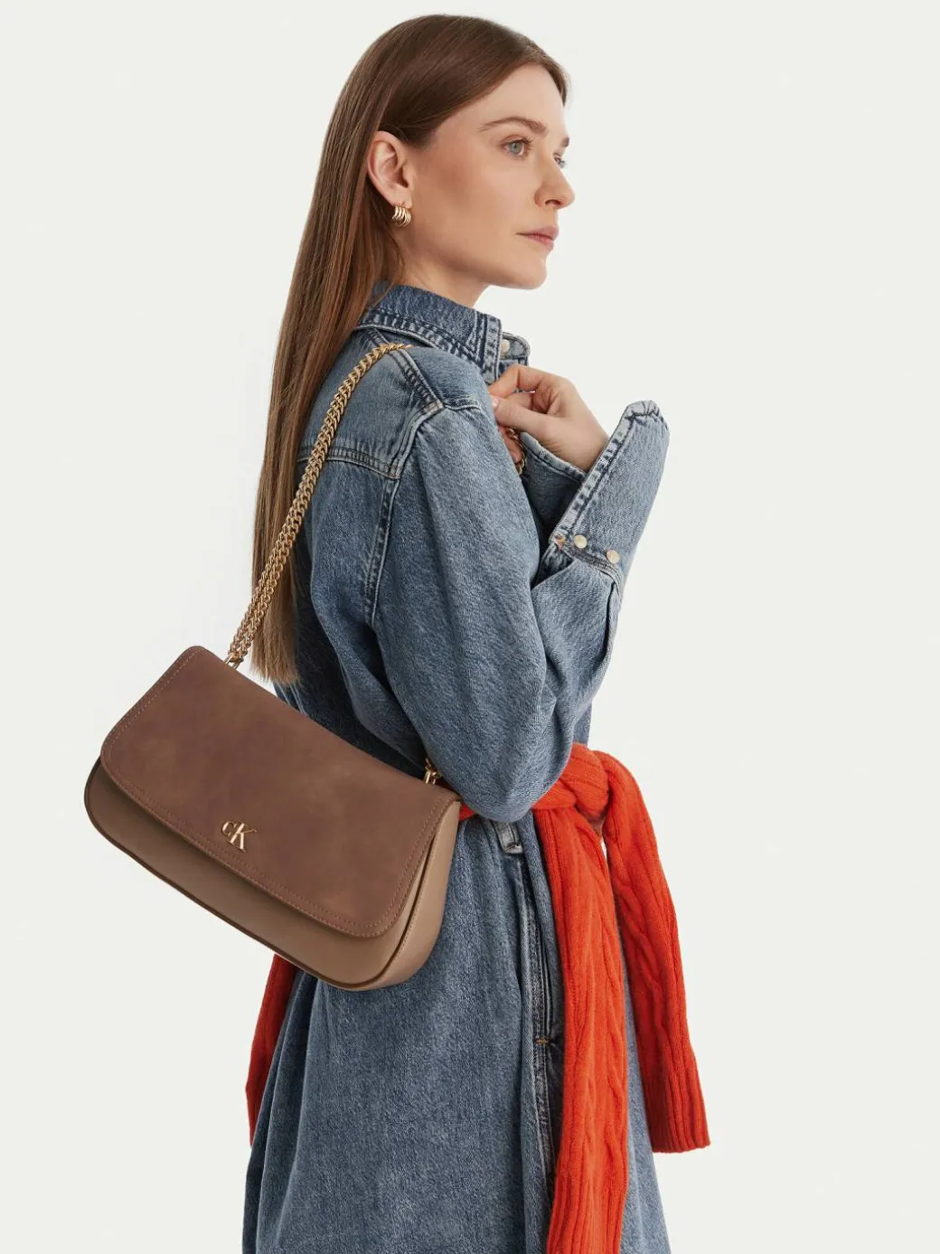 Borsetta Ck Conv Chain Brushed Medium Bag LV04F3407G Beige