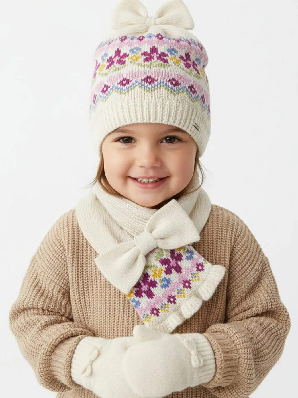 Completo cappello, sciarpa e guanti 10.536 Écru
