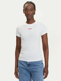 T-shirt Script Label DW0DW21402 Bianco Slim Fit
