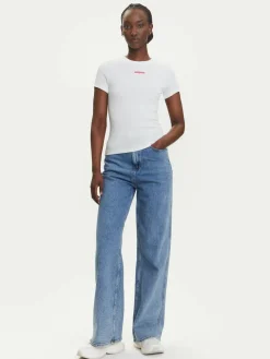 T-shirt Script Label DW0DW21402 Bianco Slim Fit