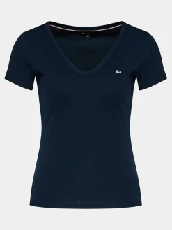 T-shirt Tjw Slim Essential Rib V Ss DW0DW17385 Blu scuro Slim Fit